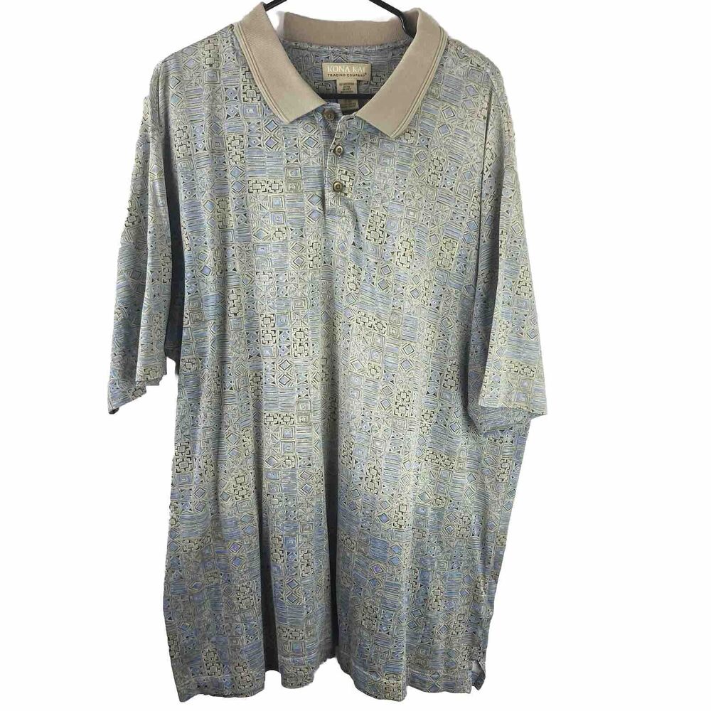 Kona Kai Trading Company  Blue And Tan Ombre Tropical Hawaiian Polo Men's XL